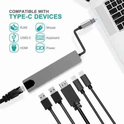 Adaptateur Hub usb type-C multifonction 6 en 1