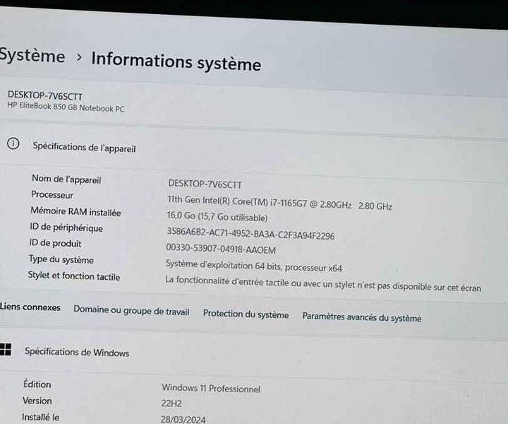 🔥 Hp Elitebook 850 g8 ▪️11e génération 8Cpus ▪️Core i7 2.8ghz , ssd 512gb
