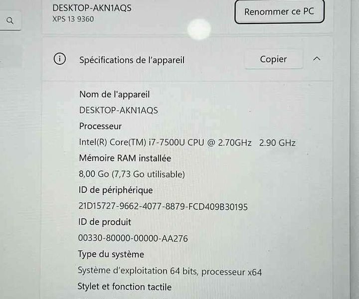 Dell XPS ULTRSLIM LAPTOP Ecran Tactile 7e generation Core i7 - 7500 UCPU ~ 2.9ghz, +7h autonomie